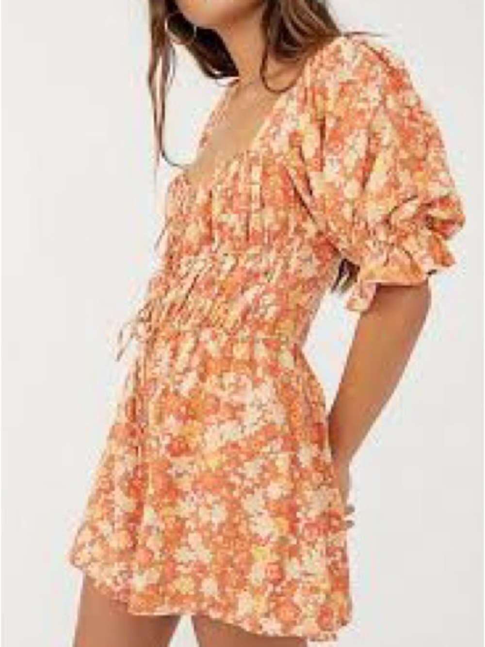 Free People Orange Floral Smocked Romper